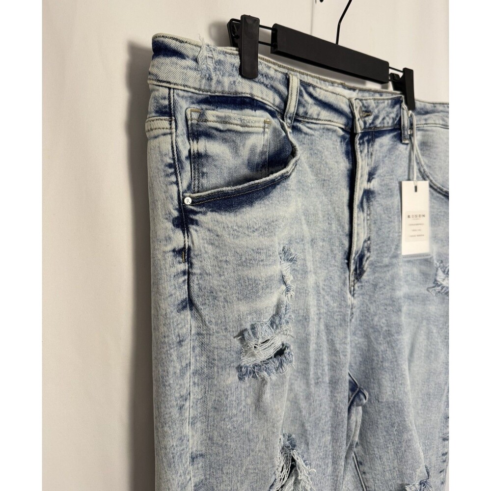 RISEN Women's Size 3XL High Rise Crop Distressed Straight Jeans Boho - Picture 4 of 5